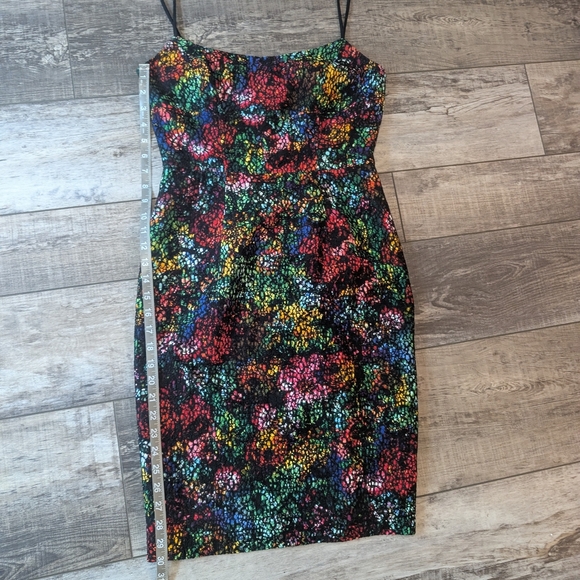 Black Halo Multicolored Overlay Spaghetti Strap Mini Dress Sz. 6 - Picture 9 of 10